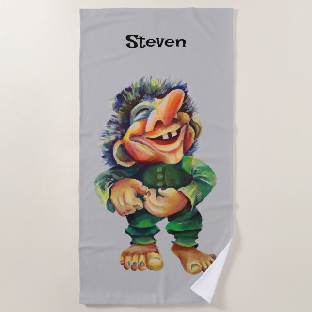Serviette De Plage Illustration de troll drôle scandinave aquarelle (Devant)