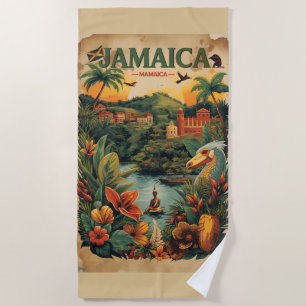Serviette De Plage Illustration de voyage à la Jamaïque de style vint
