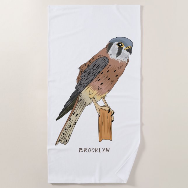 Serviette De Plage Illustration d'oiseau américain Kestrel (Devant)