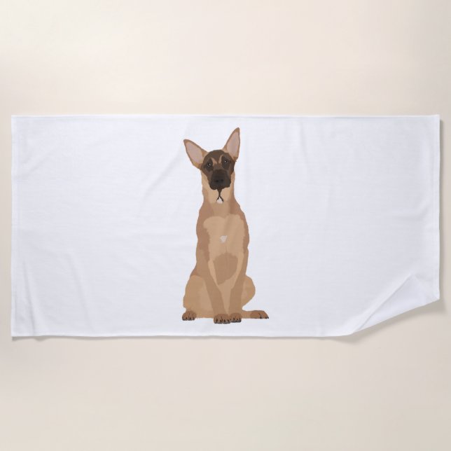 Serviette De Plage Illustration du Malinois belge ! (Devant)