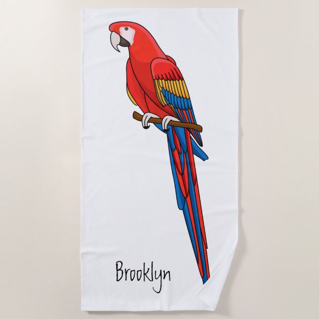 Serviette De Plage Illustration du perroquet de macaw Scarlet (Devant)