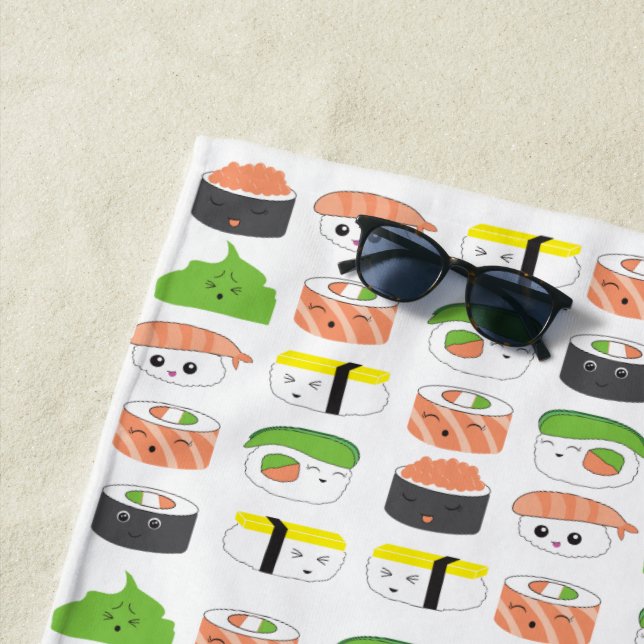 Serviette De Plage Illustration du Sushi Kawaii style mignon et drôle (En situation)