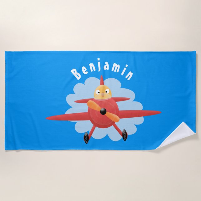 Serviette De Plage Illustration d'un avion rouge volant mignon (Devant)