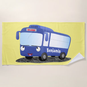 Serviette De Plage Illustration d'un bus moderne bleu mignon