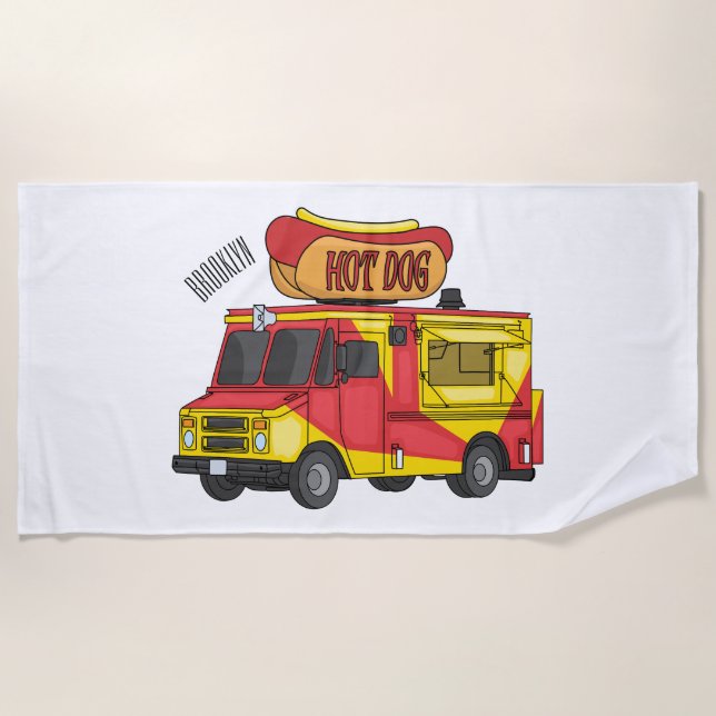 Serviette De Plage Illustration d'un camion de nourriture pour chien  (Devant)