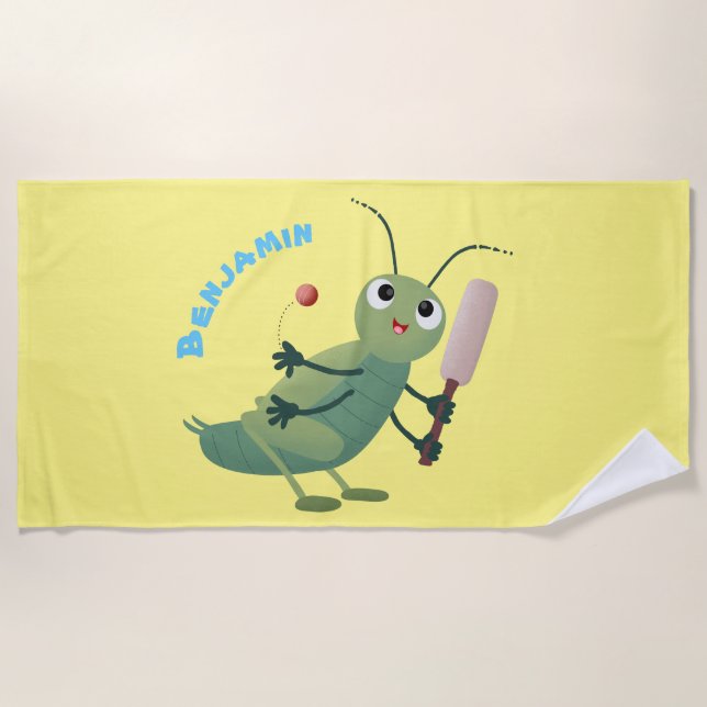 Serviette De Plage Illustration d'un insecte du cricket vert mou (Devant)