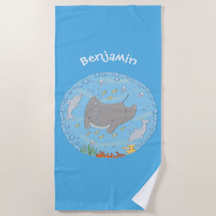 Serviette De Plage Illustration d'une mignonne raie manta et de bulle