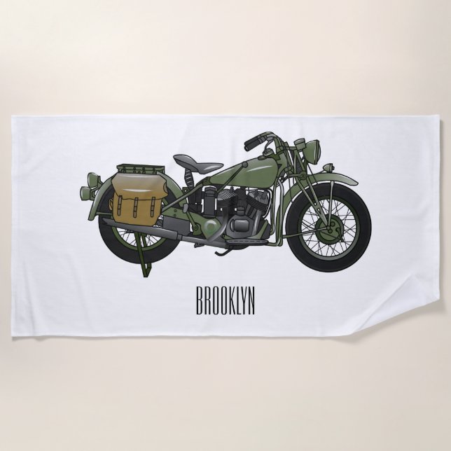 Serviette De Plage Illustration d'une moto de croiseur militaire (Devant)