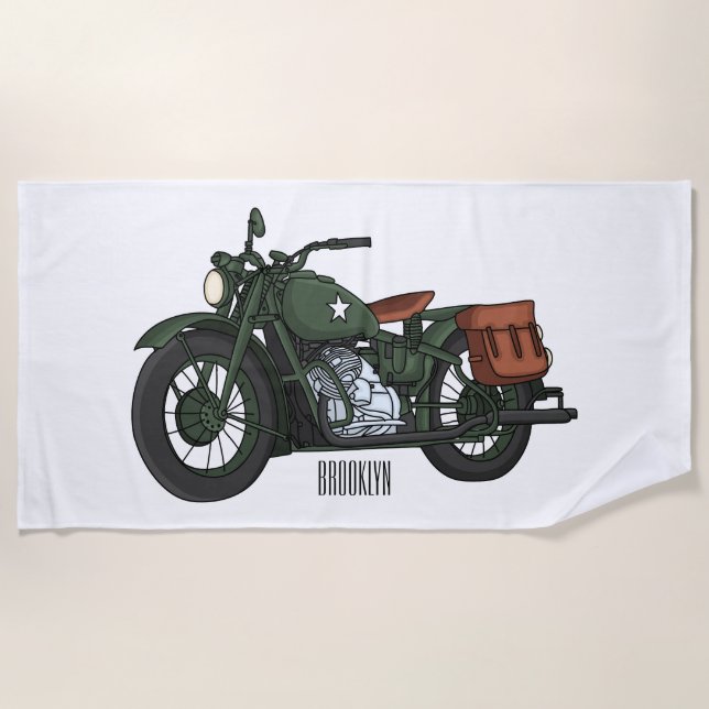 Serviette De Plage Illustration d'une moto de croiseur militaire (Devant)