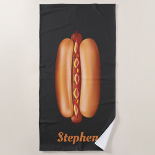 Serviette De Plage Illustration Hot Dog Fast Food Avec Nom Personnali