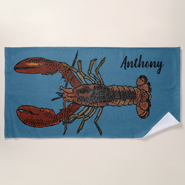 Serviette De Plage Illustrations réalistes de homard personnalisées (Devant)