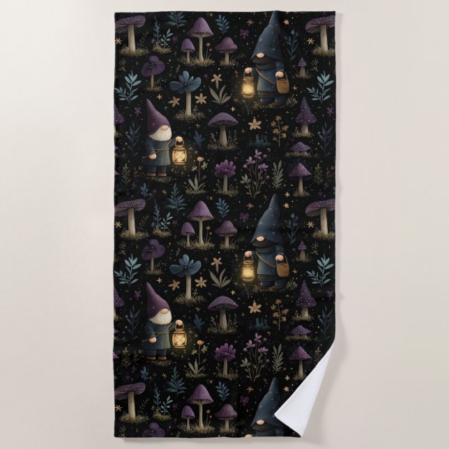 Serviette De Plage Imaginaire foncé Gnome et Motif de champignons (Devant)