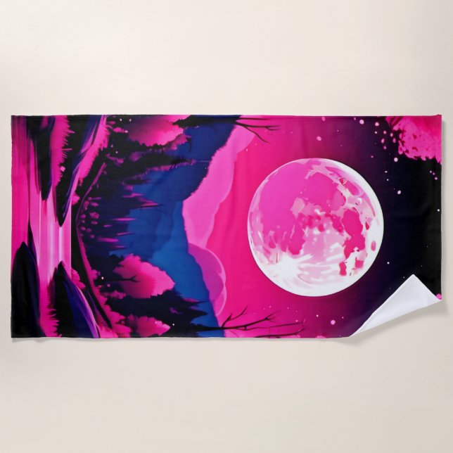 Serviette De Plage Imaginaire rose lune (Devant)