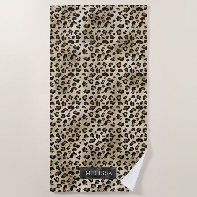 Serviette De Plage Impression d'animal léopard avec fausse feuille no (Devant)