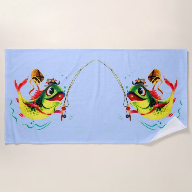 Serviette De Plage Impression de poisson de pêche des années 1940 (Devant)
