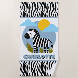 Serviette De Plage Impression de zèbre fantaisiste influencée par la 