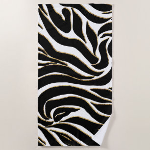 Serviette De Plage Impression élégante de zèbre noir or blanc