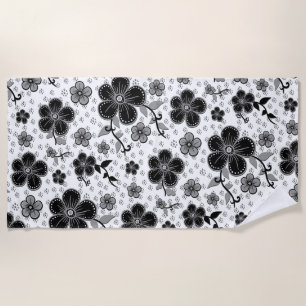 Serviette De Plage Impression florale noire et blanche