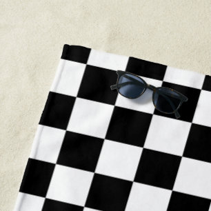 Serviette De Plage Impression numérique des échecs noirs et blancs