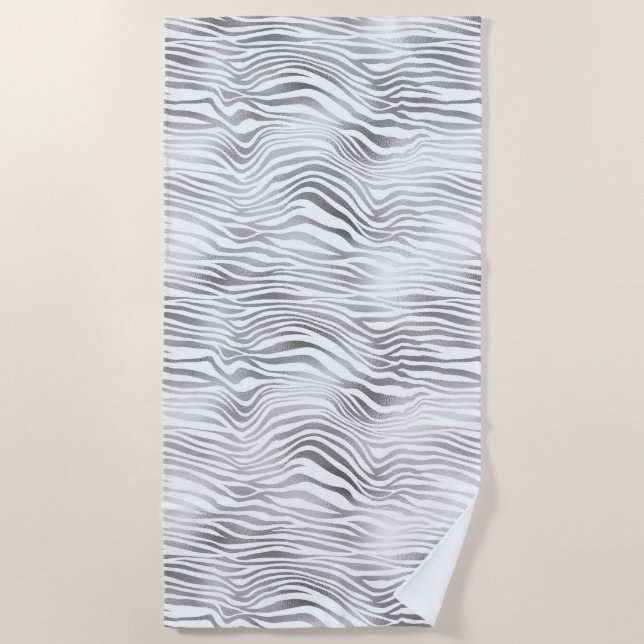 Serviette De Plage Impression Zèbre blanc argenté (Devant)