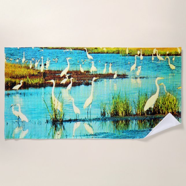 Serviette De Plage imprimé d'aigrettes enneigées (Devant)