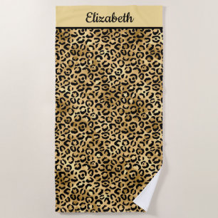 Serviette De Plage Imprimé guépard noir et or personnalisé