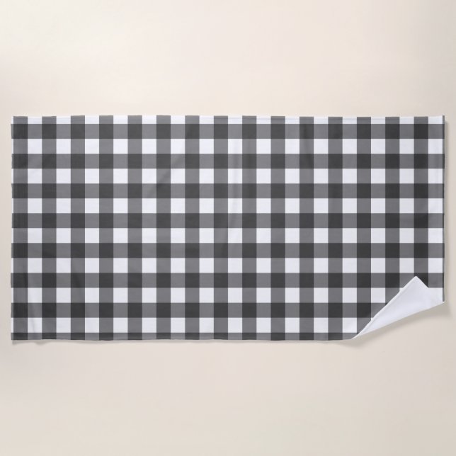 Serviette De Plage Imprimé Vichy noir et blanc à carreaux (Devant)