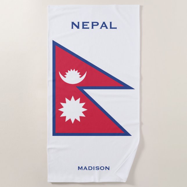Serviette De Plage Indicateur Népal Nom personnalisé et texte (Devant)