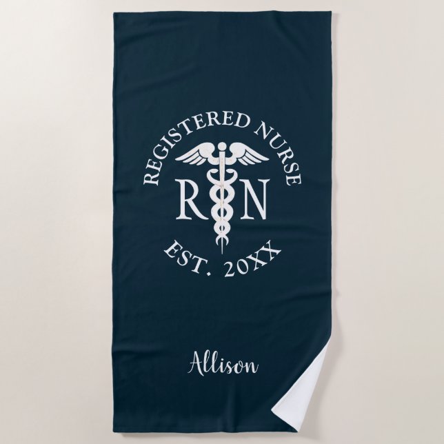 Serviette De Plage Infirmière enregistrée personnalisée Caduceus Bleu (Devant)