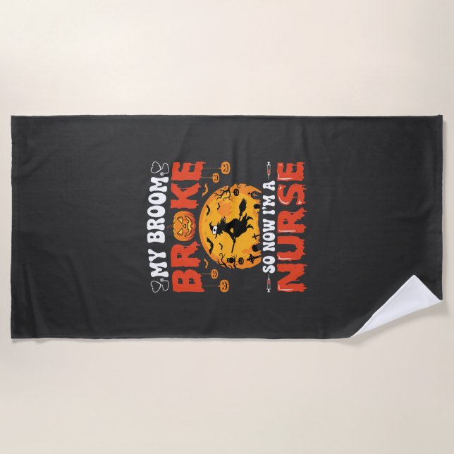 Serviette De Plage Infirmière Halloween Balai Cassé Sorcière Graphiqu (Devant)