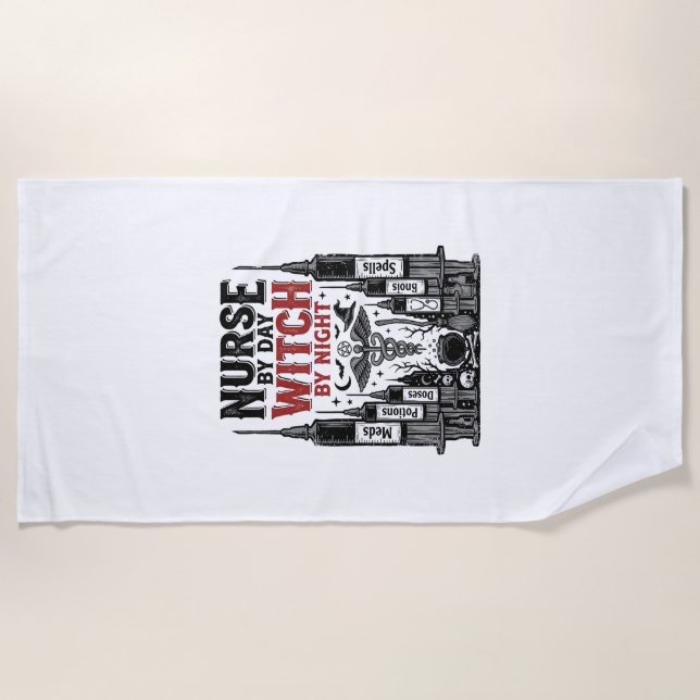Serviette De Plage Infirmière le jour sorcière la nuit Design Hallowe (Devant)
