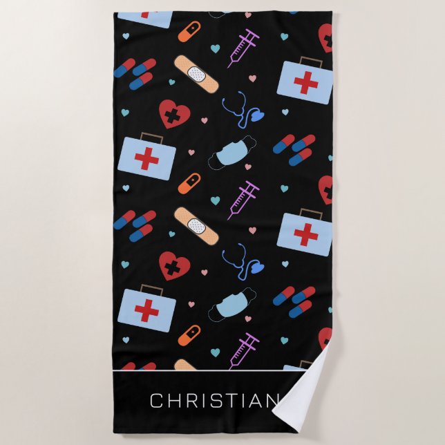 Serviette De Plage Infirmière RN personnalisée | Docteur Motif Médica (Devant)