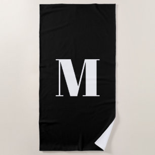 Serviette De Plage Initiale minimaliste en monogramme noir blanc