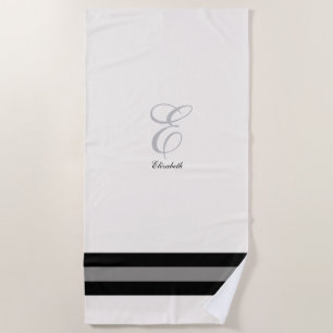 Serviette De Plage Initiale personnalisable blanc et noir bridesmaid