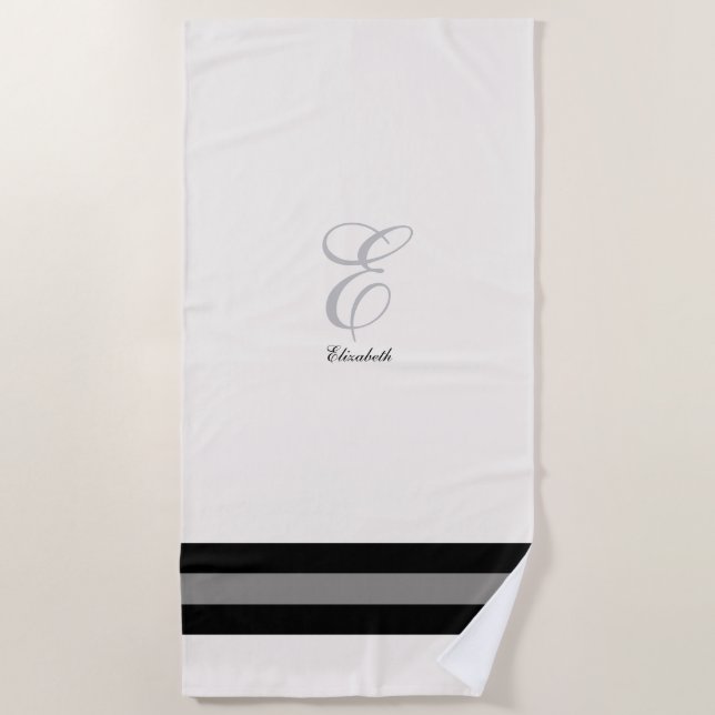 Serviette De Plage Initiale personnalisable blanc et noir bridesmaid (Devant)
