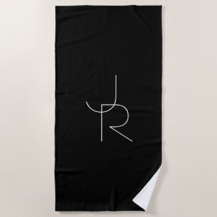 Serviette De Plage Initiales de chevauchement modernes 2 Blanc sur