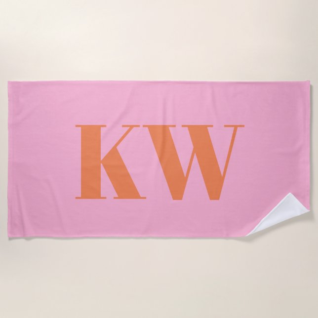 Serviette De Plage Initiales du Monogramme rose moderne personnalisée (Devant)
