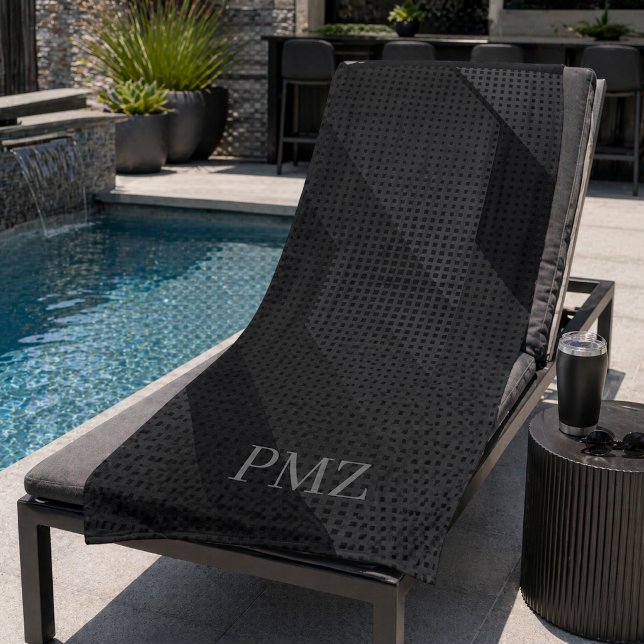 Serviette De Plage Initiales géométriques noires élégantes pour le sp (Créateur téléchargé)