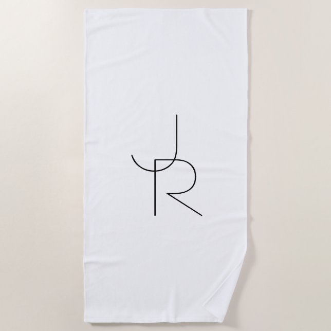 Serviette De Plage Initiales superposées Modern 2 | Noir sur Blanc (Devant)