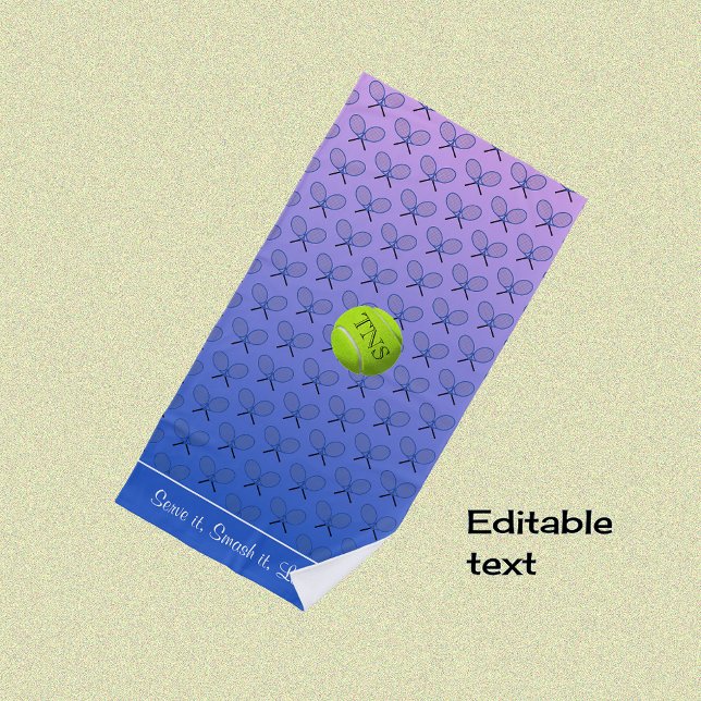 Serviette De Plage Initiales texte personnalisé à motif bleu rose (Créateur téléchargé)