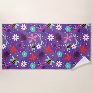 Serviette De Plage 🌸 Insectes Colorés & Vibes de Jardin Floral