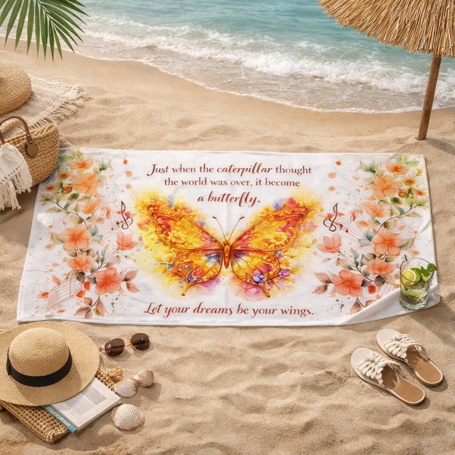 Serviette de plage inspirante papillon vibrant  (Créateur téléchargé)