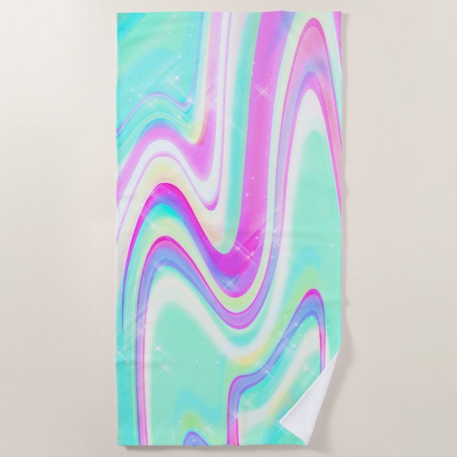 Serviette De Plage Iridescente Holographique Liquide Swirl (Devant)