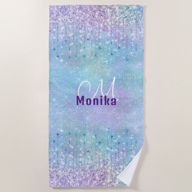 Serviette De Plage Iridescente Turquoise Argent Faux Parties scintill (Devant)