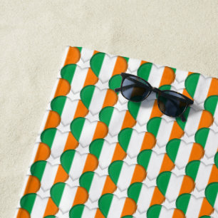 Serviette De Plage Irlande Drapeau irlandais couleurs Coeurs patrioti