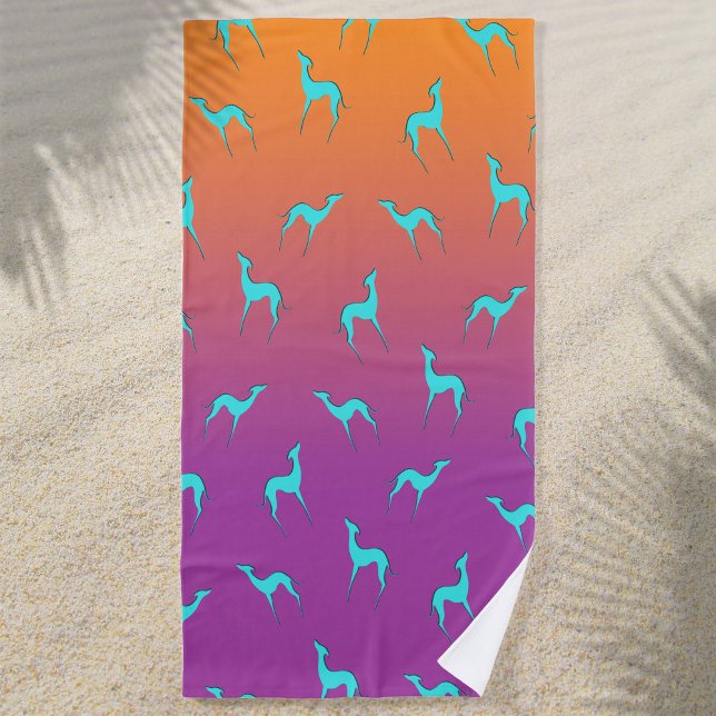 Serviette De Plage Italienne Greyhound Silhouette Motif Couleurs Ombr (Créateur téléchargé)