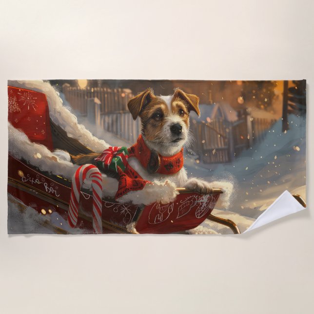 Serviette De Plage Jack Russell Chien Festive de Noël (Devant)