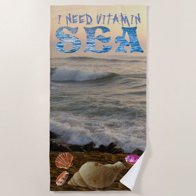 SERVIETTE DE PLAGE J'AI BESOIN DE LA MER DE VITAMINE (Devant)