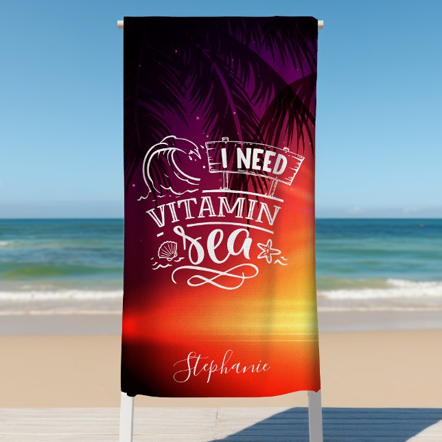 Serviette De Plage J'Ai Besoin De Vitamine Mer Cute Funny Personnalis (Créateur téléchargé)
