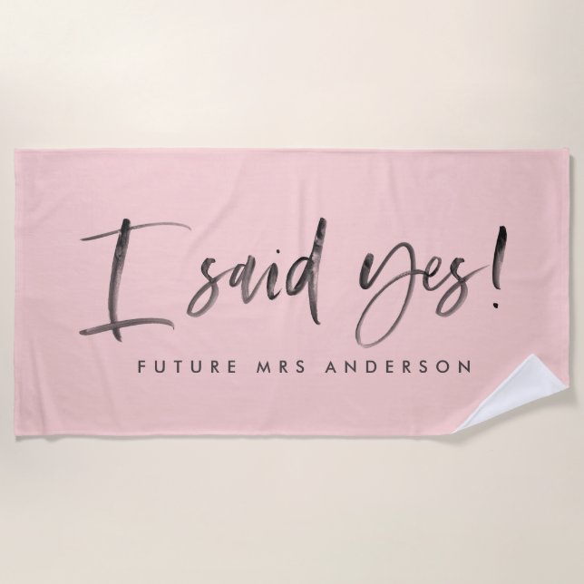 Serviette De Plage J'ai dit oui ! fiançailles aquarelle (Devant)